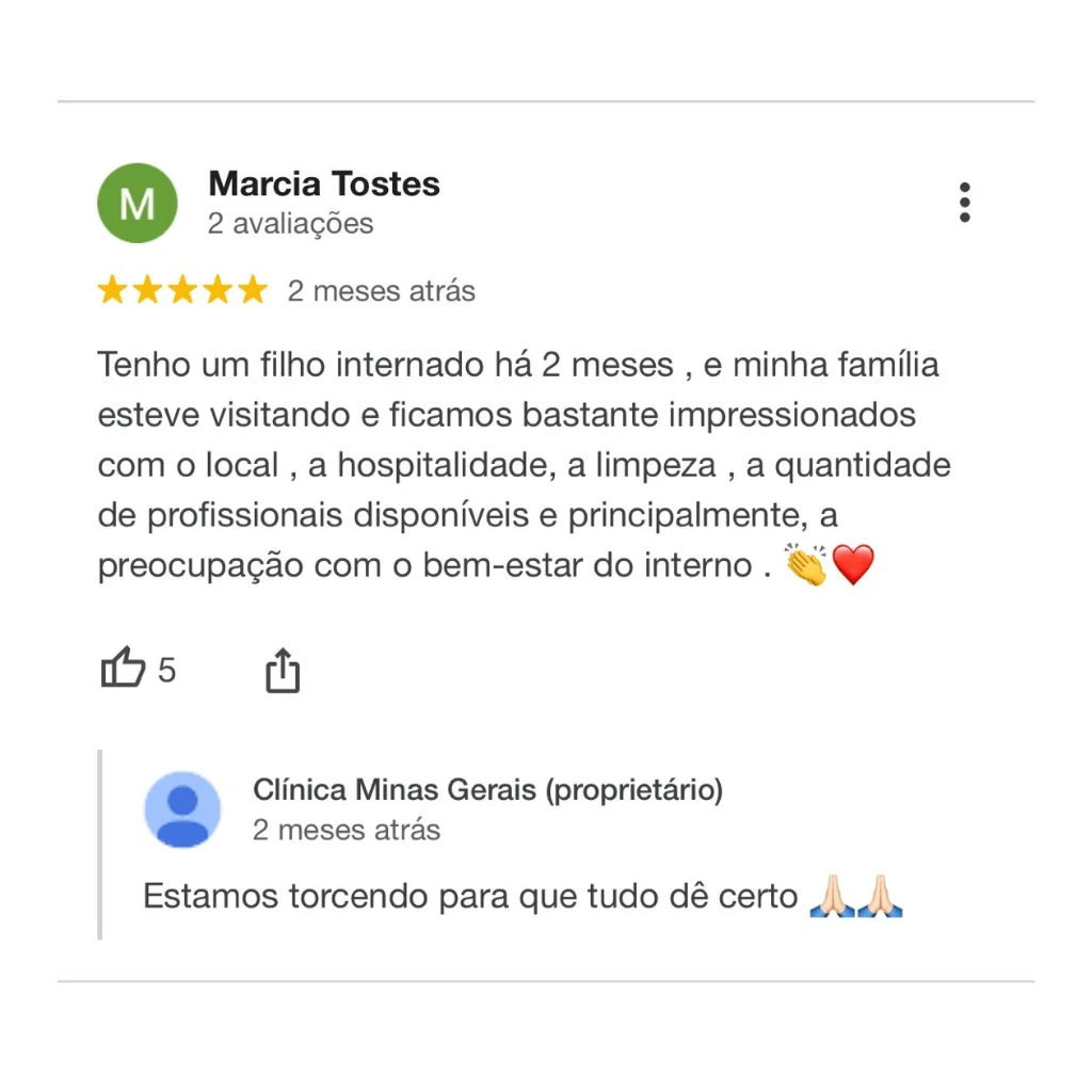 avaliações sobre a clínica de recuperação MG